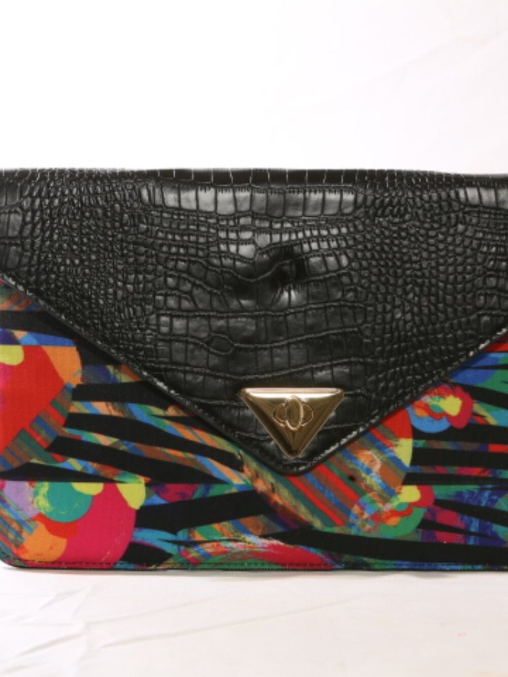 Colorful Abstract Black Croc Envelope Clutch Crossbody Bag